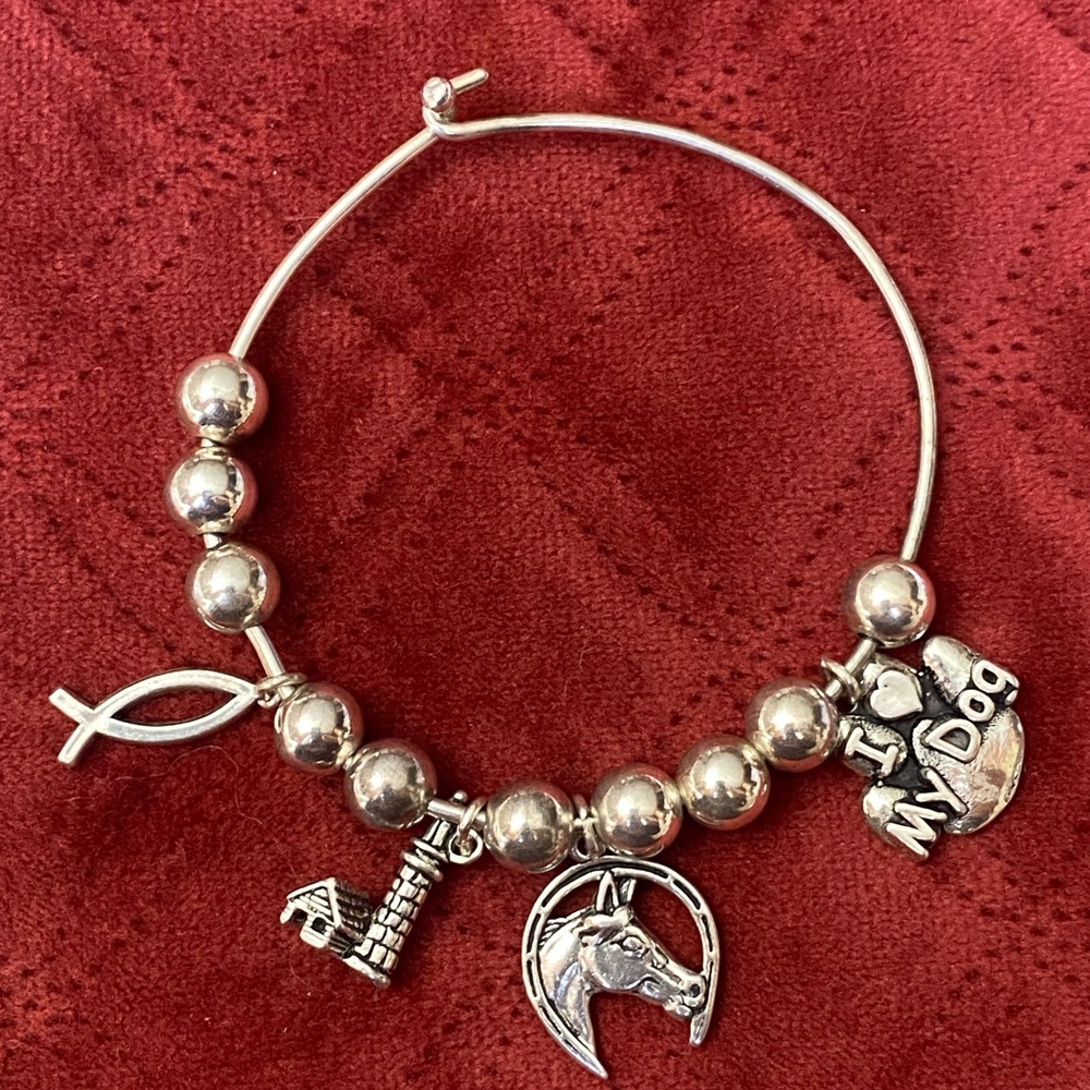 Vintage Sterling Silver 925 Beaded multi Charm Bracelet